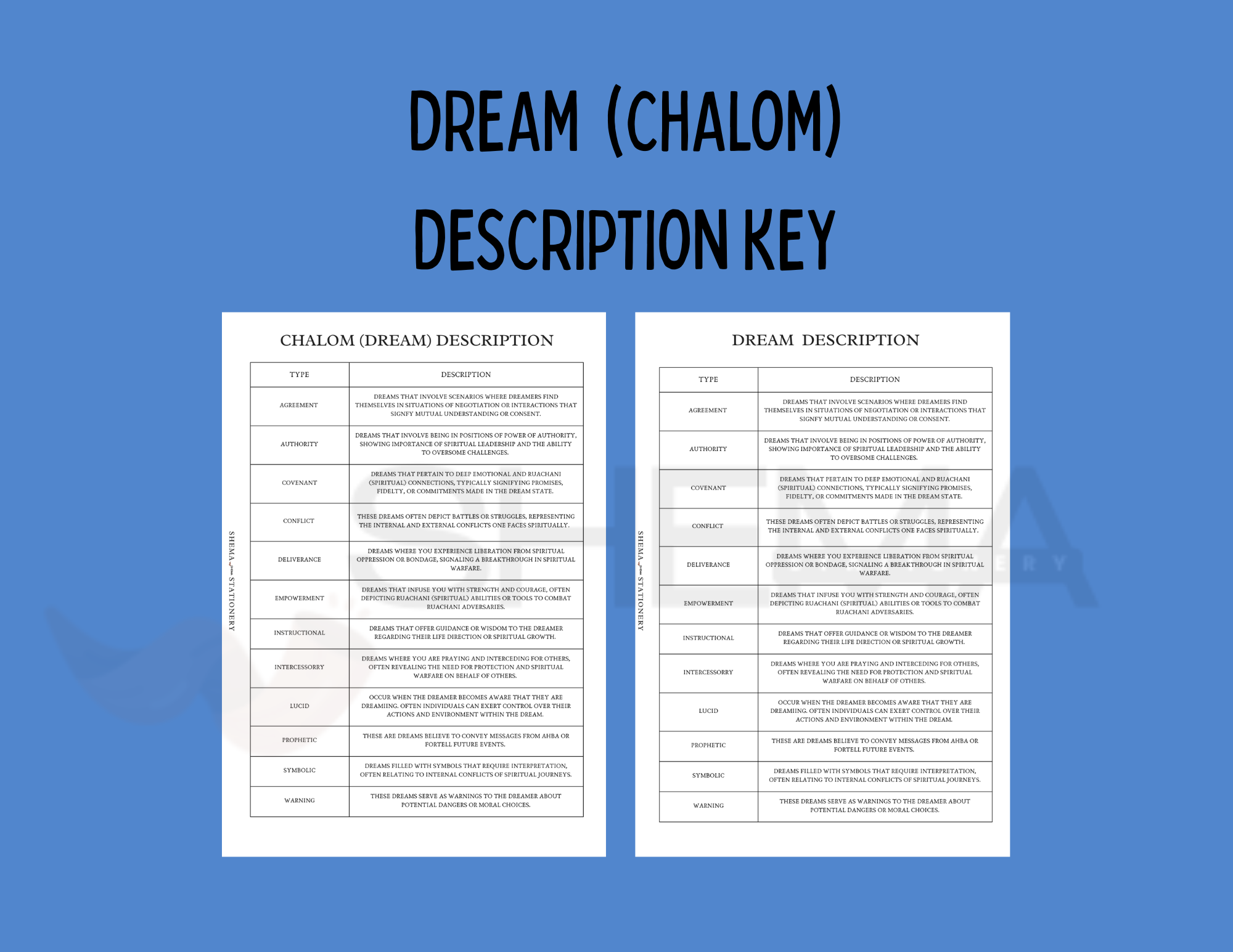 Chalom (Dream) Cancellation Inserts
