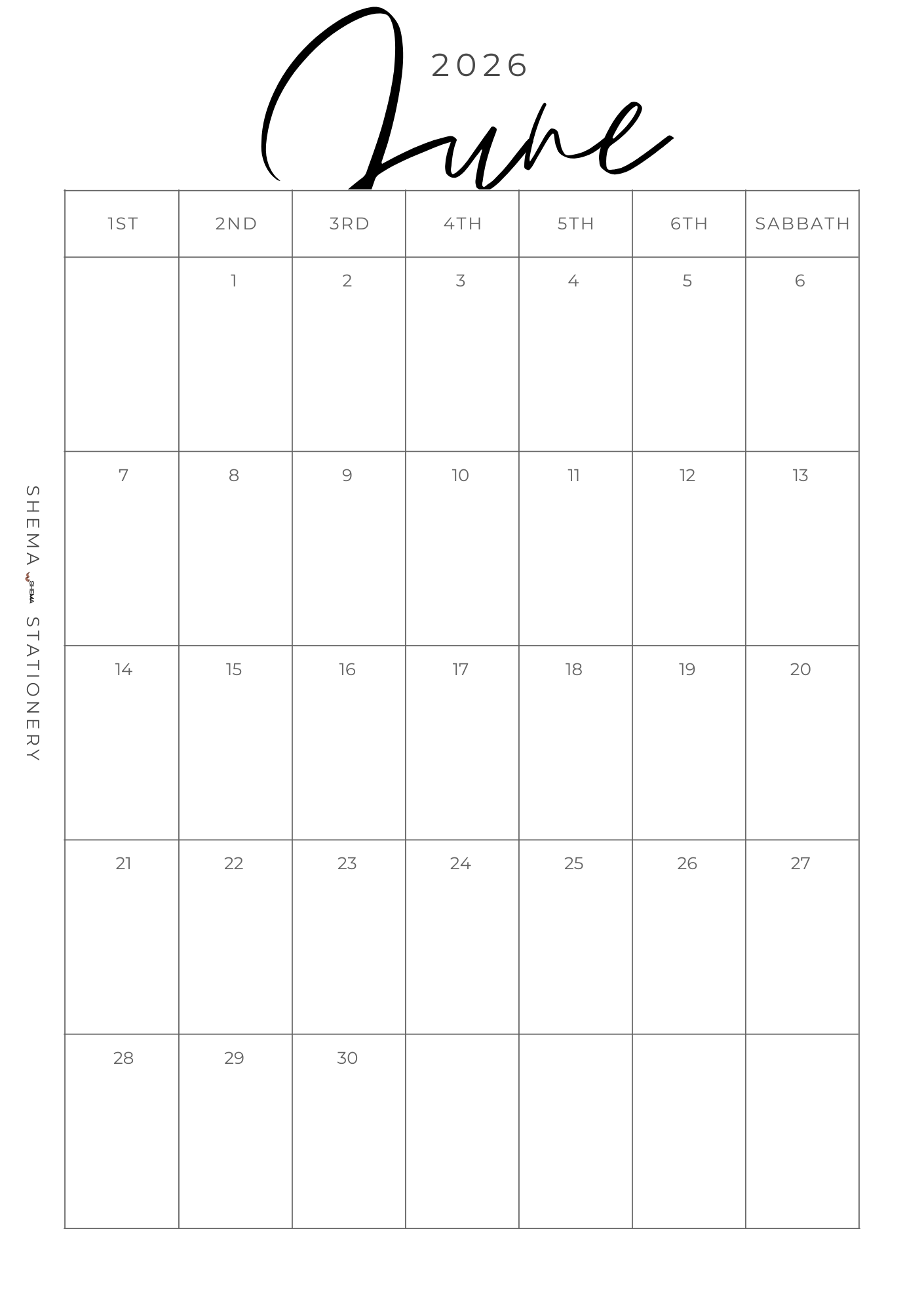 A5 2026 Ordinal Numbered Monthly Calendar Bundle - Digital Download