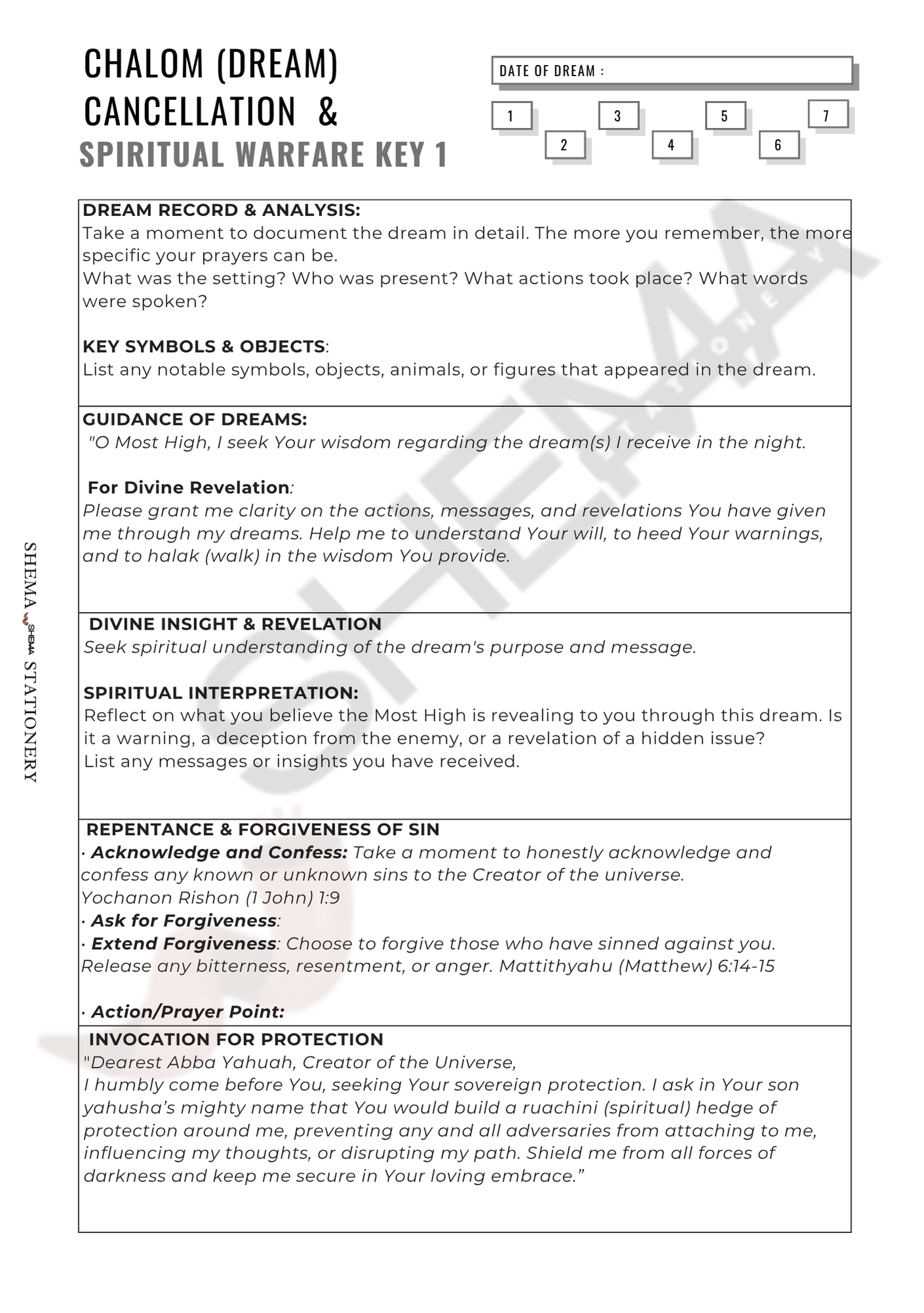 Chalom (Dream) Cancellation Inserts
